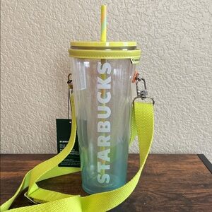 🆕 Starbucks Vibrant Yellow Cold Cup and Carry Case, 24 oz